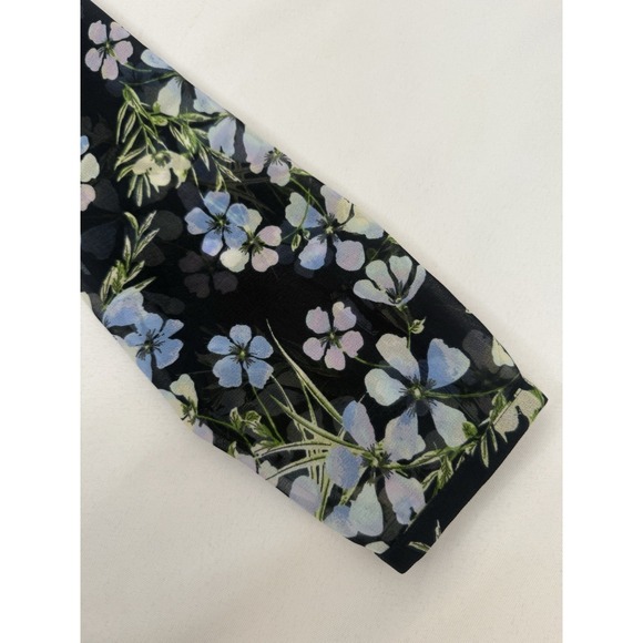 J Jill Black Floral V Neck Sheer Tunic Top Blouse Button Down Womens Size L - Picture 6 of 10